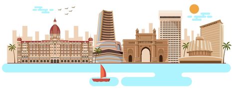 mumbai famous monuments and skyline vector Mumbai Skyline, Famous Monuments, Famous Buildings, Digital Wedding Invitations, Cityscape Photos, Digital Weddings, Logo Banners, Nature Backgrounds, Photo Template