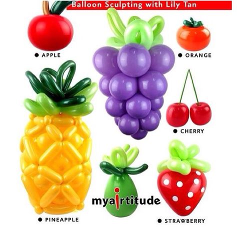 Frutas hechas con globos. #globoflexia #globos #tienda Fruit Balloons, Shopkins Party, Balloon Modelling, Fiesta Tropical, Balloon Crafts, Balloon Twisting, Fruit Party, Birthday Balloon Decorations, Love Balloon