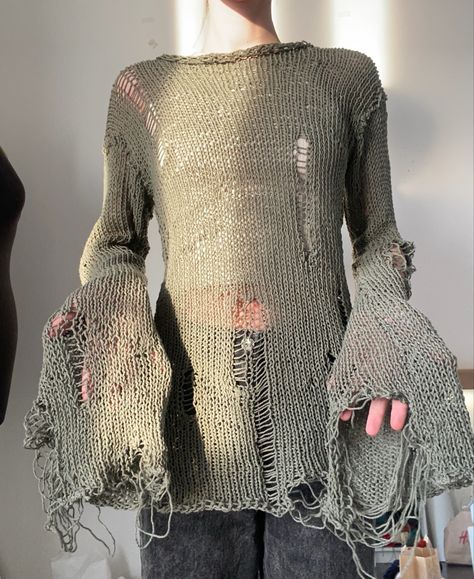 Post Apocalyptic Knitwear, Subversive Sweater, Torn Outfit, Subversive Knitwear, Distressed Knitwear, Grunge Knitwear, Alternative Knitting, Mermaid Shoot, Subversive Fashion