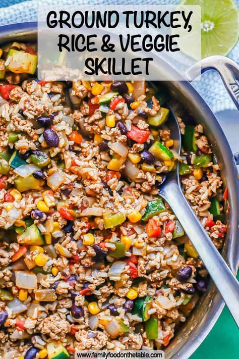 Ground Turkey And Rice, Ground Turkey Rice, Turkey And Rice, Turkey Rice, Veggie Skillet, Ground Turkey Recipes Healthy, Fluffy Rice, Rice Recipes For Dinner, Rice Bowls Recipes