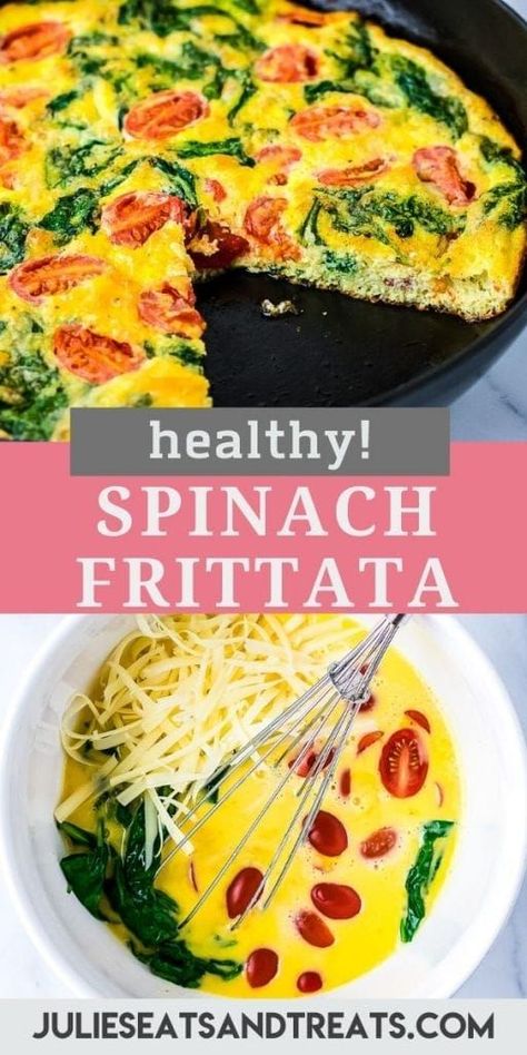 Tomato And Spinach Frittata, Cherry Tomato Recipes Breakfast, Spinach Frittata Recipes Healthy, Egg Cheese Tomato Breakfast, Spinach And Cheese Frittata, Breakfast Spinach Recipes, Egg With Spinach Breakfast, Spinach For Breakfast, Eggs And Spinach Breakfast