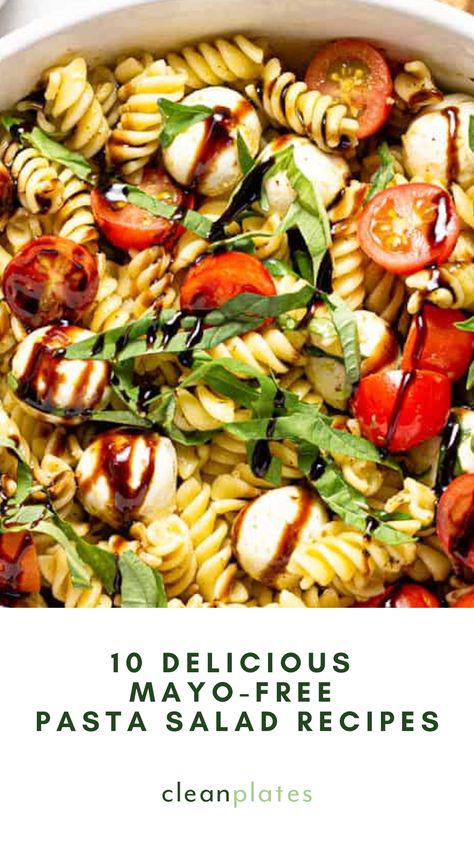 Many traditional pasta salad recipes call for loads of mayo — but sometimes you want something on the lighter side, or you just don't like mayo. That’s when these mayo-free pasta salads come in handy. You won’t miss the mayo one bit. Non Mayo Salads, Traditional Pasta Salad Recipes, Pasta Salad Without Mayonnaise, Mayo Free Pasta Salad, No Mayo Pasta Salad Recipes, No Mayo Pasta Salad, Pasta Salad Without Mayo, Pasta Salad No Mayo, Traditional Pasta Salad