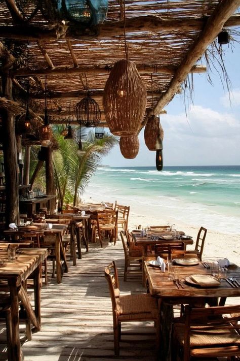 "🌴🍽️ Savor the moment with beachfront dining in Tulum! Enjoy delicious cuisine with your toes in the sand and a view of turquoise waters. Swipe through our images for a taste of this tropical dining experience! 🏝️🌟 #Tulum #BeachfrontDining #MexicoTravel" Beach Shack Aesthetic, Restaurant Design Rustic, Outdoor Restaurant Design, Beach Shack, Outdoor Restaurant, Tulum Mexico, Turquoise Water, Tiki Bar, Mexico Travel