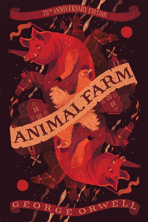 Animal Farm by George Orwell Book Cover Design on Behance Animal Farm Book Cover, Animal Farm Poster, Animal Farm Book, Farm Poster, Animal Farm George Orwell, Horror Book Covers, Cover Design Inspiration, Ebook Cover Design, Book Cover Design Inspiration