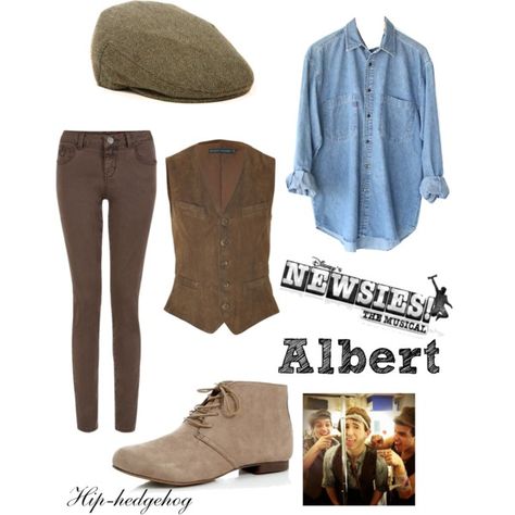 Albert outfit :3 #newsies Newsies Inspired Outfits, Newsies Outfit Aesthetic, Female Newsies Outfit, Katherine Newsies Costume, Newsies Outfit, Crutchie Newsies Aesthetic, Choir Costume, Broadway Fashion, Newsies Costume