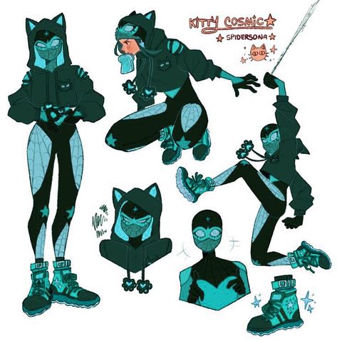 Kitty Cosmic Spidersona, Spiderverse Oc Ideas, Spider Bunny Oc, Goth Spiderman Oc, Spider Verse Oc Female, Spidergirl Poses Reference, Female Spidersona Poses, Spidersona Art Purple, Gothic Spidersona