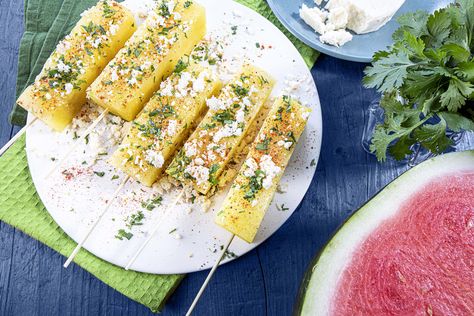 Learn how to make Yellow Florida Watermelon Elote How To Make Yellow, Elote Recipe, Bite Size Snacks, Florida Food, Healthy Summer Recipes, Appetizer Bites, Watermelon Recipes, Seasonal Recipes, Small Bites