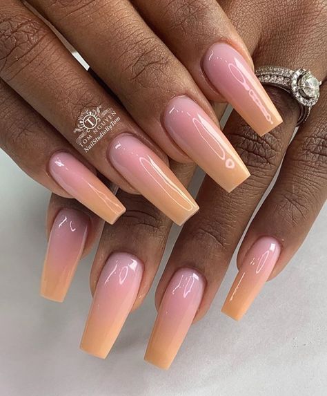 Peach Fuzz Nails Design, Peach Fuzz Nail Color, Peach Fuzz Nails, Peach Nail Designs, Acrylic Nails Coffin Ombre, Ombre Nails Tutorial, Ombré Nails, Solid Color Nails, Red Unicorn