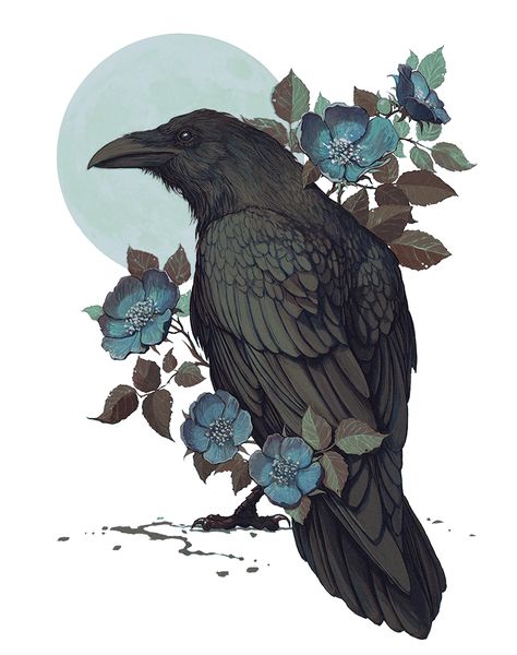 Honestly, it's not deadly at all... Trendy Tattoo, A Drawing, Black Bird, A Black, Moon, Flowers, Blue, Black, Art