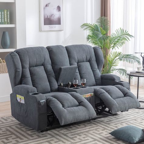 PRICES MAY VARY. Overall measurements :66.9''W x 28.7''D x 46.8''H. Seat only (single recliner) 21.2'' x 21.2''. From wall: 3-5'' 【Split Back Design】 the split back design allows you to recline a seat back from 90 ° to 160° while keeping others upright; the RV Loveseat Recliner sofa have 2 reclining seats on both sides. the footrest extends from the front to let you stretch your legs for healthy blood flow; Two Hand-pull ring on the each side of the armrest, which control each recliner to lie do Rv Couch, Edwardian House Renovation, Double Recliner, Console Wall, Rv Sofas, Rv Furniture, Theater Seats, Loveseat Recliners, Wall Hugger Recliners