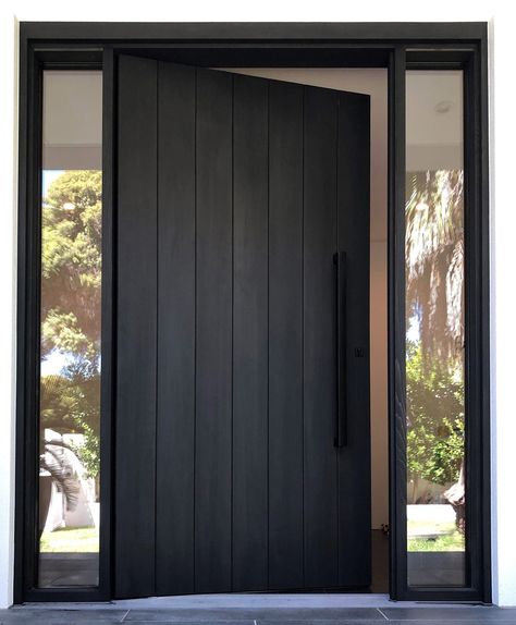 Modern Home Front Door, Modern From Door, Large Modern Front Door, Large Wood Front Door, Black Wood Front Door, Diy Modern Front Door, Black House Door, Modern Doors Exterior Entrance, Front Door Entrance Exterior