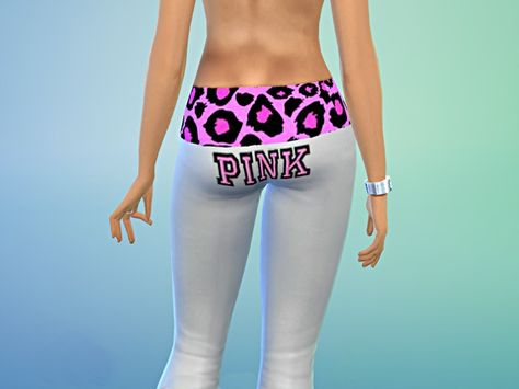 Sims 4 Cc Victoria Secret Pink, Sims 4 Victorias Secret, Sims 4 Yoga Pants Cc, Sims 4 Victoria Secret Cc, Fold Over Yoga Pants, Teen Stuff, Victoria Secret Outfits, Female Clothes, Pink Yoga Pants