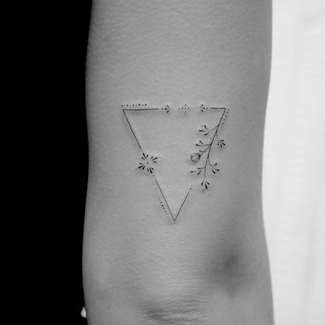 Adoption Tattoo, Chevron Tattoo, Triangle Tattoo Meaning, Inner Elbow Tattoos, Tricep Tattoos, Simple Arm Tattoos, Back Of Arm Tattoo, Framed Tattoo, M Tattoos