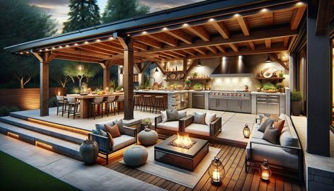 To Create a Paradise: 35 Backyard Covered Outdoor Kitchen Ideas Backyard Cover, Kitchen Ideas Outdoor, Unique Backyard, Covered Outdoor Kitchens, Garage Designs, Outdoor Bbq Area, Build Outdoor Kitchen, Outdoor Kitchen Ideas, Kitchen Grill