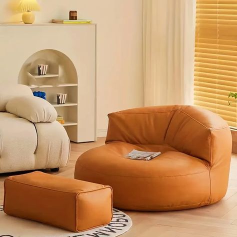 Leather Bean Bag Cover: Transform Your Living Room With A Stylish And Comfortable Sofa, Footrest, And Stool Cover! - Temu Leather Bean Bag Chair, Single Couch, Leather Bean Bag, Adult Bean Bag Chair, Round Footstool, Foot Rest Ottoman, Yellow Sofa, Bean Bag Sofa, Couch Fabric