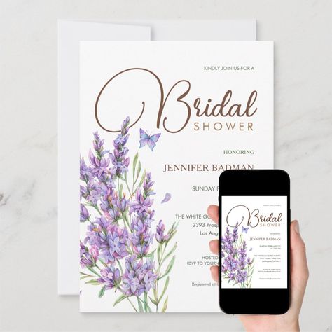 Bridal Shower Spring, Watercolor Bridal Shower Invitations, Shades Of Lavender, Watercolor Invitation, Wildflower Wedding Invitations, Delicate Watercolor, Purple Wedding Invitations, Botanical Wedding Invitations, Green Wedding Invitations