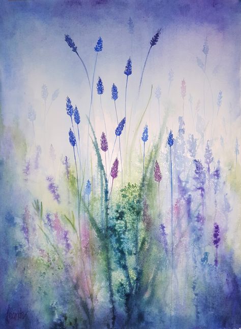 Lavender Blue Dilly Dilly, Lavender Watercolor Painting, Lavenders Blue Dilly Dilly, Fun Paintings, Paper Lavender, Lavender Watercolor, Loose Watercolor Flowers, Dilly Dilly, Watercolor Mixing