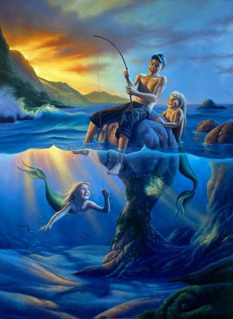 Jim Warren... | Kai Fine Art Jim Warren, Fantasy Mermaids, Mermaid Pictures, Mermaids And Mermen, Surrealism Painting, Mystical Creatures, Mermaid Art, Art Website, Surreal Art