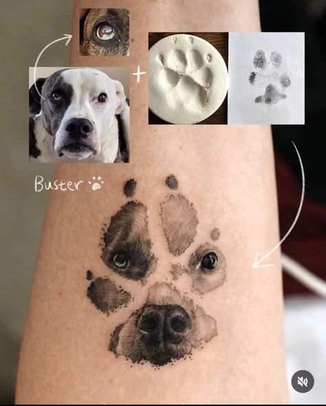 Simple Pet Tattoo Ideas, Paw Print Dog Face Tattoo, Pet Print Tattoo, Dog Sploot Tattoo, Dog Face In Paw Print Tattoo, Cat Paw Tattoo Designs, Woman And Dog Tattoo, Dog Nose Tattoo Ideas, Pet Tattoo Ideas Dogs