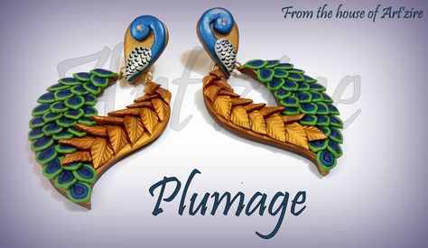 Clay Peacock, Polymer Clay Embroidery, Peacock Earrings, Terracotta Jewellery, Earrings Inspiration, Earring Tutorial, Polymer Clay Crafts, How To Make Earrings, Diy Earrings