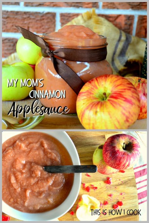 My Mom's cinnamon applesauce is made with cinnamon red hots. They make this applesauce perfectly pink and oh so good! #applesauce #fallfood #apples #recipe Homemade Applesauce Recipe, Homemade Apple Sauce, Canning Applesauce, Attainable Sustainable, Canned Applesauce, Homemade Applesauce Recipes, Fruit Butters, Compound Butters, Applesauce Recipe