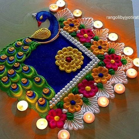 Rangoli Idea For Diwali, Rangoli Designs With Peacock, Rangoli Designs Peacock Easy, Peacock Rangoli For Diwali, Rangoli Latest Design, Easy And Best Rangoli Designs, Muruja Rangoli, Sanskar Rangoli Designs, रंगोली Design