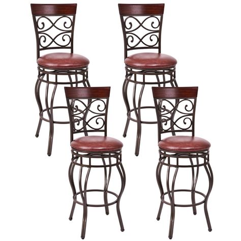 COSTWAY Vintage Bar Stools Swivel Comfortable Leather Padded Seat Bistro Dining Kitchen Pub Metal 29.5 Seat Height Barstools Chairs (Set of 4) Bar Height Chairs, Tall Bar Stools, Pub Chairs, Vintage Bar Stools, Bar Height Stools, Retro Chair, Counter Height Bar Stools, Dining Kitchen, Swivel Bar Stools