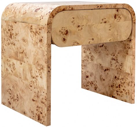 PRICES MAY VARY. Overall Dimensions: 24" W x 18" D x 23" H Solid Ash Burl Wood Natural Burl Finish Curved Design Natural Wood Grain Variation - No Item has the same grain finish or wood knots due to natural factors. Transitional Nightstand, Mid Century Modern Nightstand, White Oak Wood, Meridian Furniture, Curve Design, Modern Nightstand, Burl Wood, Bedroom Night Stands, Furniture Finishes