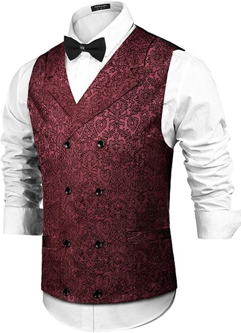 COOFANDY Mens Victorian Vest Steampunk Double Breasted Suit Vest Slim Fit Brocade Paisley Floral Waistcoat at Amazon Men’s Clothing store Vest With Dress, Floral Waistcoat, Victorian Vest, Steampunk Vest, Double Breasted Vest, Double Breasted Waistcoat, Mens Suit Vest, Floral Vests, Frock Coat