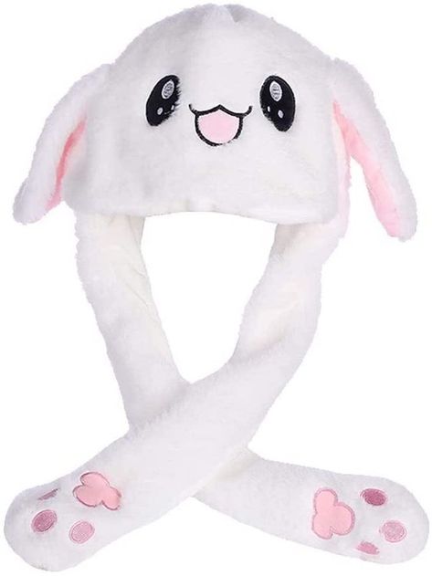 Funny Plush Bunny Hat Ear Moving/Jumping Rabbit Hat Cute Unisex Animal Ear Flap Hat with Paws for Women Girls Rabbit Fashion, Mizore Shirayuki, Kawaii Hat, Rabbit Hat, Bunny Ears Headband, Ear Flap Hats, Holiday Hats, Bunny Hat, Idee Cosplay