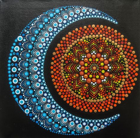 Dot art mandala painting canva acrylic Moon Dot Mandala, Moon Dot Art, Art Sun And Moon, Painted Moon, Sun And Moon Mandala, Moon Mandala, Dot Mandala, Dot Art Painting, Mandala Dots