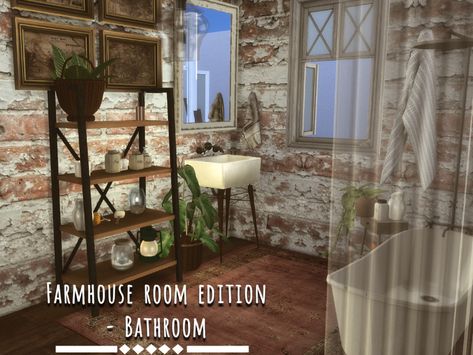 Sims 4 Farmhouse, The Sims 4 Custom Content, Sims 4 Tsr, Farmhouse Room, Country Wall Decor, Sims 4 Downloads, Modern Farmhouse Bathroom, Exposed Brick Walls, Sims 4 Build