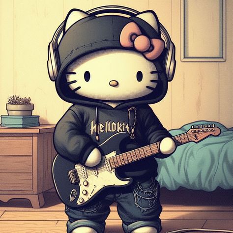 Kuromi Guitar, Hello Kitty Pictures, Gorillaz, Electric Guitars, Sanrio Characters, Cartoon Pics, Disney Wallpaper, Venom, Anime Drawings