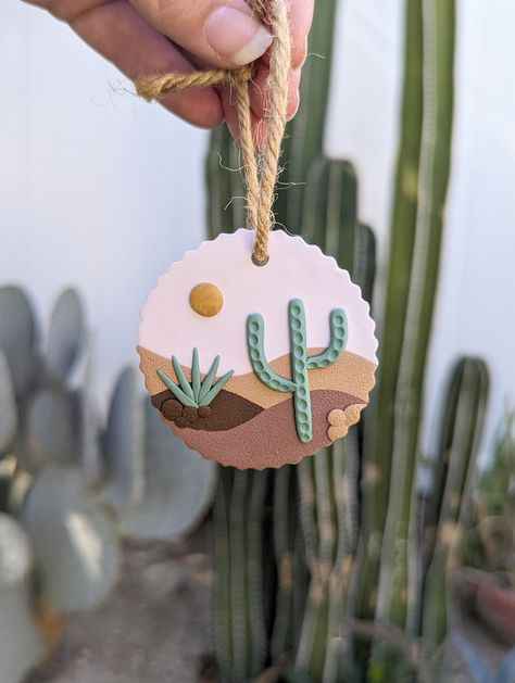 Desert Ornaments, Air Dry Clay Cactus, Desert Christmas Decor, Desert Gifts, Southwestern Christmas Ornaments, Cactus Ornaments, Ornament Packaging, Desert Crafts, Cactus Clay