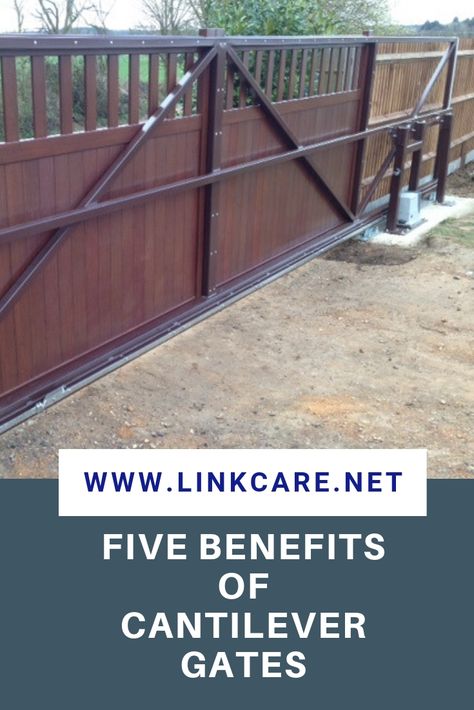 Five Benefits of Cantilever Gates Cantilever Gate Diy, Cantilever Gate Design, Residential Gate, Sliding Fence Gate, Sliding Fence, Cantilever Gate, Retractable Fence, Picket Fence Gate, Automatic Gates Driveways