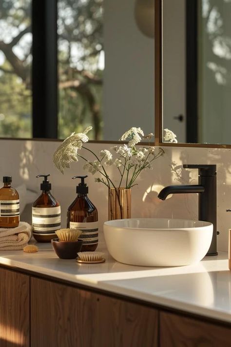 How To Style Bathroom Counter: Organized Beauty Bathroom Counter Styling, Bathroom Counter Organization Ideas, Counter Bathroom, Bathroom Counter Organization, Counter Clutter, Bathroom Counter Decor, Bathroom Sink Decor, Sink Decor, Counter Organization