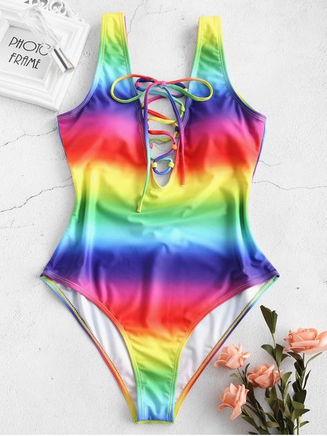 Swimwear Modest, Tie Dye Swimsuit, Tankini Swimwear, Rainbow Laces, Trendy Swimsuits, Rainbow Tie Dye, Swimwear High Waisted, Modest Swimwear, Swimwear Tankini