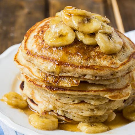 Banana Pancakes with Caramel Sauce Banana Sour Cream Cake, Fluffy Banana Pancakes, Banana Syrup, Spicy Southern Kitchen, Best Pancake Recipe, Banana Pancakes Recipe, Southern Kitchen, Overripe Bananas, Pancakes Ingredients