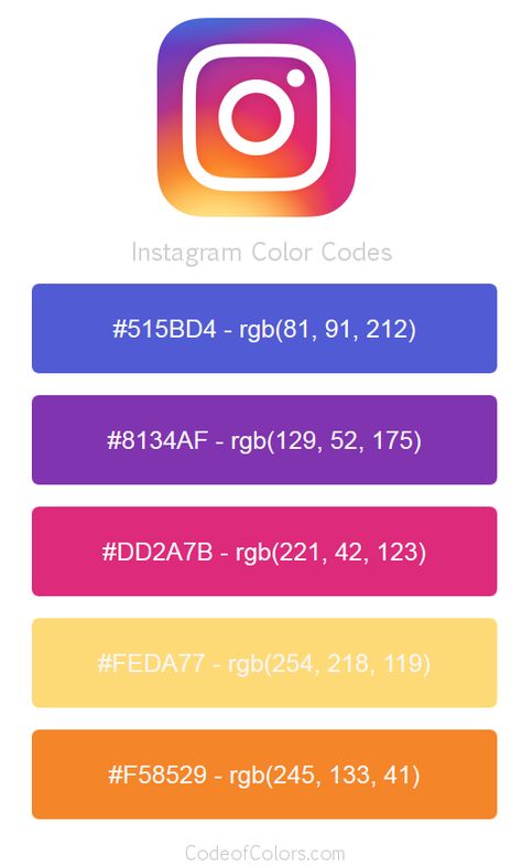 Instagram Color Pallete, Instagram Logo Color, Colors Hex Codes, Instagram Colour Palette, Instagram Color Palette, National Geographic Kids Magazine, Teacher Instagram, Rgb Code, Instagram Png