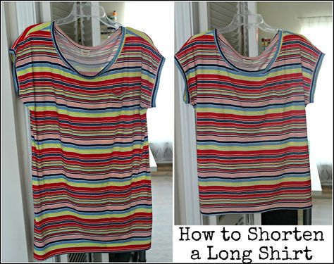 How To Shorten A T Shirt Without Sewing, How To Shorten A Shirt Without Sewing, Shirt Alterations, Sewing Tshirt, T Shirt Tutorial, T Shirt Hacks, Sewing Tricks, Shirt Hacks, Sewing Alterations