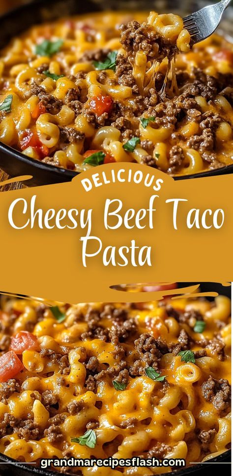 A rich and creamy comfort food dish combining savory ground beef, spicy taco seasoning, and melted Velveeta cheese, all mixed with pasta and topped with sharp cheddar. This Cheesy Beef Taco Pasta is the perfect meal for taco night lovers! Cheesy Beef Taco Pasta, Beef Taco Pasta, Spicy Taco Seasoning, Beef Noodle Casserole, Instant Family, Taco Spaghetti, Beef Taco, Taco Pasta, Velveeta Cheese