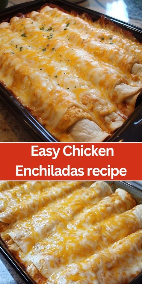 These Easy Chicken Enchiladas are packed with tender chicken, savory cheese, and a rich red enchilada sauce. Perfect for a quick weeknight dinner, this family-friendly recipe is simple to make and full of bold flavors. Ready in just 30 minutes, it’s an ideal solution for anyone looking for a delicious and easy Mexican-inspired meal. Easy Red Enchiladas Chicken, Chicken Enchiladas Easy Red Sauce Simple, Quick Easy Enchilada Recipe, Homemade Chicken Enchiladas Recipe, Easy Chicken Enchilada Casserole Recipes, How To Make Chicken Enchiladas, Easy Chicken Enchiladas Recipe, Chicken Enchiladas With Red Sauce Easy, Simple Chicken Enchilada Recipe