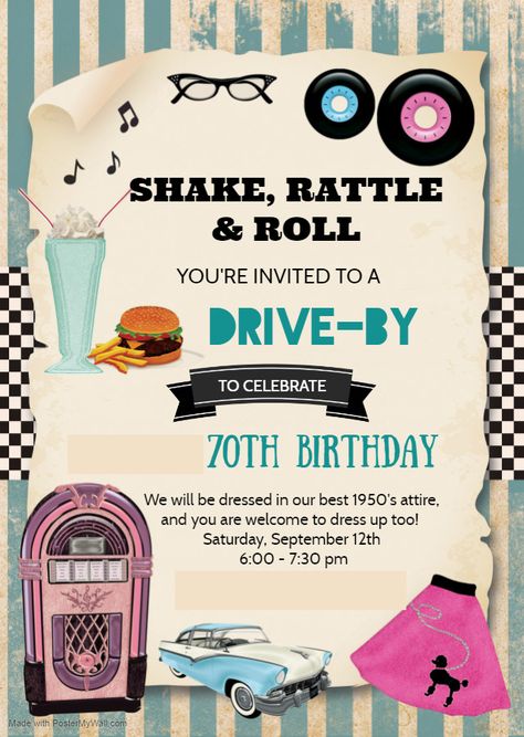 1950 Party Invitations, Sock Hop Invitation, Grease Themed Party Invitations, 50s 50th Birthday Party, Grease Invitations Template, 50s Birthday Invitations, Grease Party Invitations, 60s Invitation Design, 50s Party Invitations