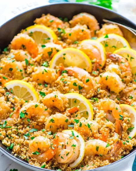 Shrimp With Quinoa, Shrimp And Quinoa, Shrimp Recipes Healthy, Healthy Shrimp, Garlic Shrimp, Jambalaya, Quinoa Recipes, Delicious Dinner Recipes, Orzo