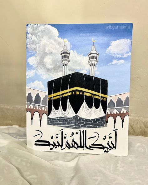 Instagram:artbyumaima YouTube:artbyumaima Arabic Culture Art, Labaik Allahuma Labaik Calligraphy, Makkah Painting, Kabah Painting, Alhamdulillah Painting On Canvas, Kalma Calligraphy Paintings, Masjid Al Aqsa Painting On Canvas, Bismillah Calligraphy On Canvas, Calligraphy Videos