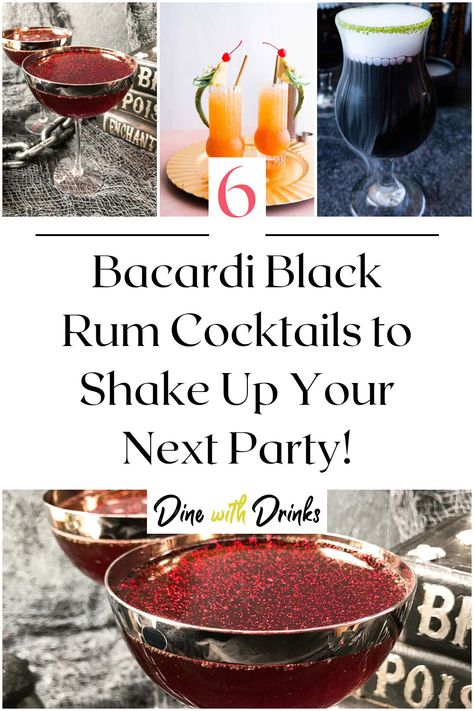 Collage of 4 bacardi black rum cocktails. Bacardi Black, Bacardi Drinks, Rum Drinks Recipes, Rum Cocktail Recipes, Rum Recipes, Bacardi Rum, Easy Drink Recipes, Rum Cocktails, Rum Punch