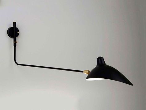 This Sconce One Rotating Straight Arm is designed by Serge Mouille, made of black lacquered aluminum.Here we propose a lamp that is part of the collection designed by Serge Mouille in 1954 and 1958. This collection includes wall with single or multi-arm, straight or curved, with single or double points of rotations, which allow the rotation of the only shade or of the lampshade and the arm. All of Serge Mouille lamps is entirely handmade in France with original forms and techni Serge Mouille Wall Lamp Bedroom, Serge Mouille Wall Lamp, Serge Mouille, Wall Lamps Bedroom, Le Point, Wall Lamp, Wall Sconces, France, Lighting