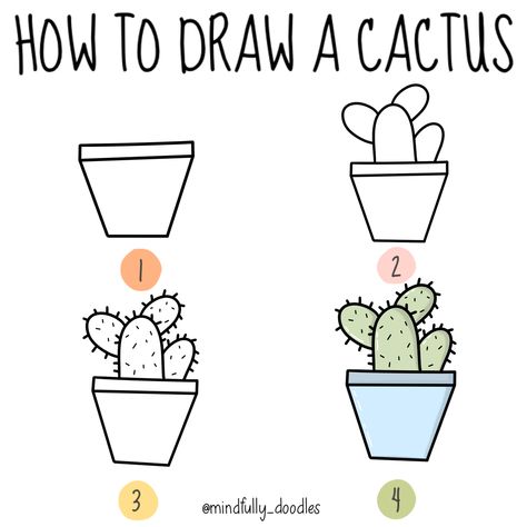 Doodles Beginners, Draw A Cactus, Doodle 101, Kids Craft Work, Draw Plants, Doodle Kawaii, Journal Sketches, Cactus Doodle, Planner Journaling