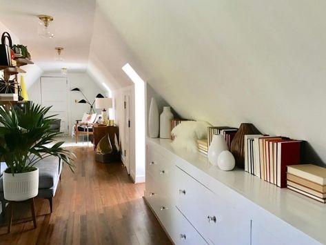 Julian Price House (@julianpricehouse) • Instagram photos and videos Sloping Roof Bedroom, Sloping Roof, Roof Storage, Open Stairs, Long Walls, Attic Spaces, London Flat, Studio Apartment, Home Hacks