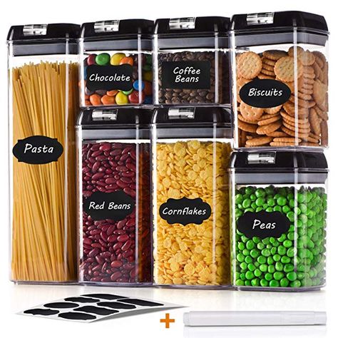 Amazon.com: IMENSEAS Airtight Food Storage Container Set- 7 PC Set - Best Kitchen and Pantry Containers with 8 Chalkboard Labels and Marker - BPA Free - Upgraded AS Clear Plastic Canisters with Durable Black Lids: Gateway Flour Container, Diy Pantry Organization, Kitchen And Pantry, Pantry Containers, Pantry Storage Containers, Plastic Canisters, Plastic Food Containers, Chalkboard Labels, Food Storage Container Set